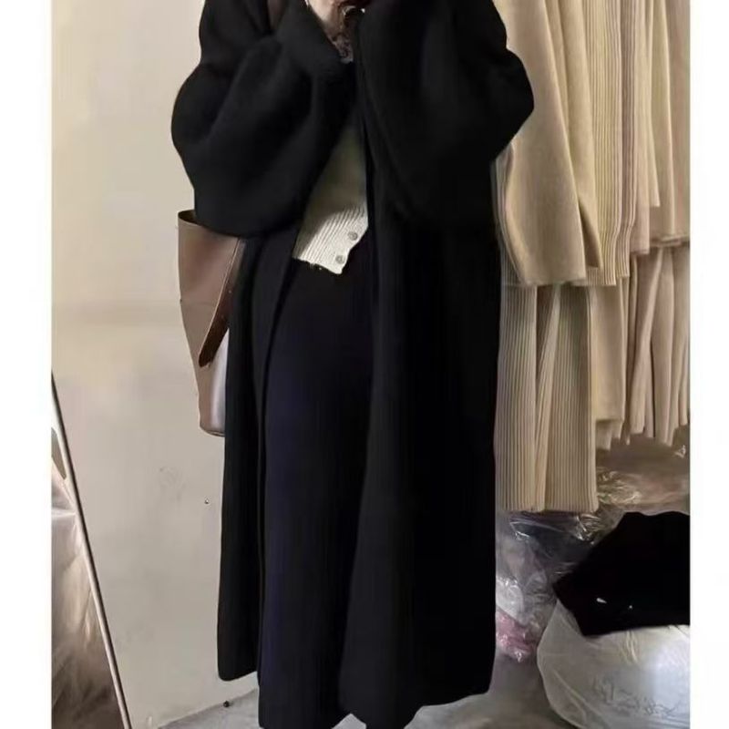 秋冬纯色慵懒过膝宽松大衣大版外套高级显瘦针织开衫毛衣女中长款|undefined