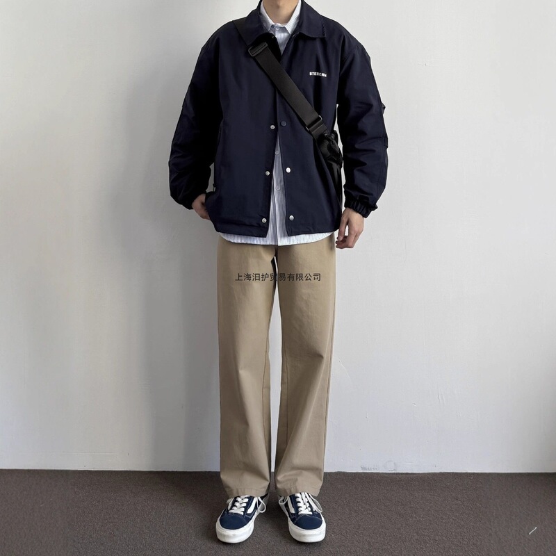 Three-piece set/spring and autumn new style, simple workwear-inspired jacket with zipper pockets, loose-fitting Japanese-style casual suit for men
