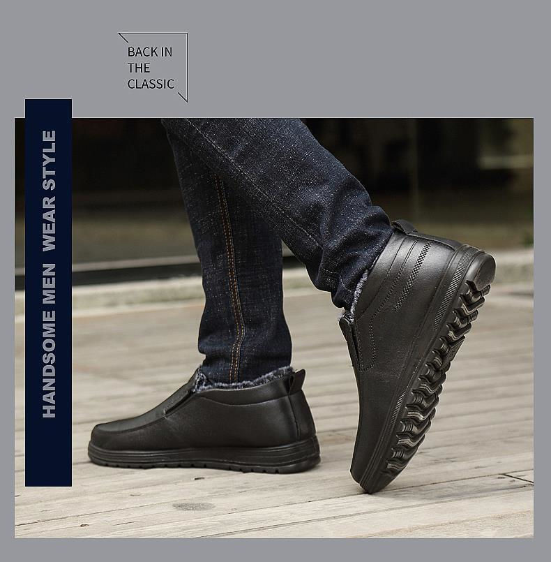 Herren Slipper Aus Leder Freizeitschuhe Mit Fleecefutter Schwarz_voghion.com