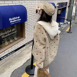 奶茶啵啵 韩系氛围感波点羊羔毛外套保暖加厚防风小个子新款氨纶