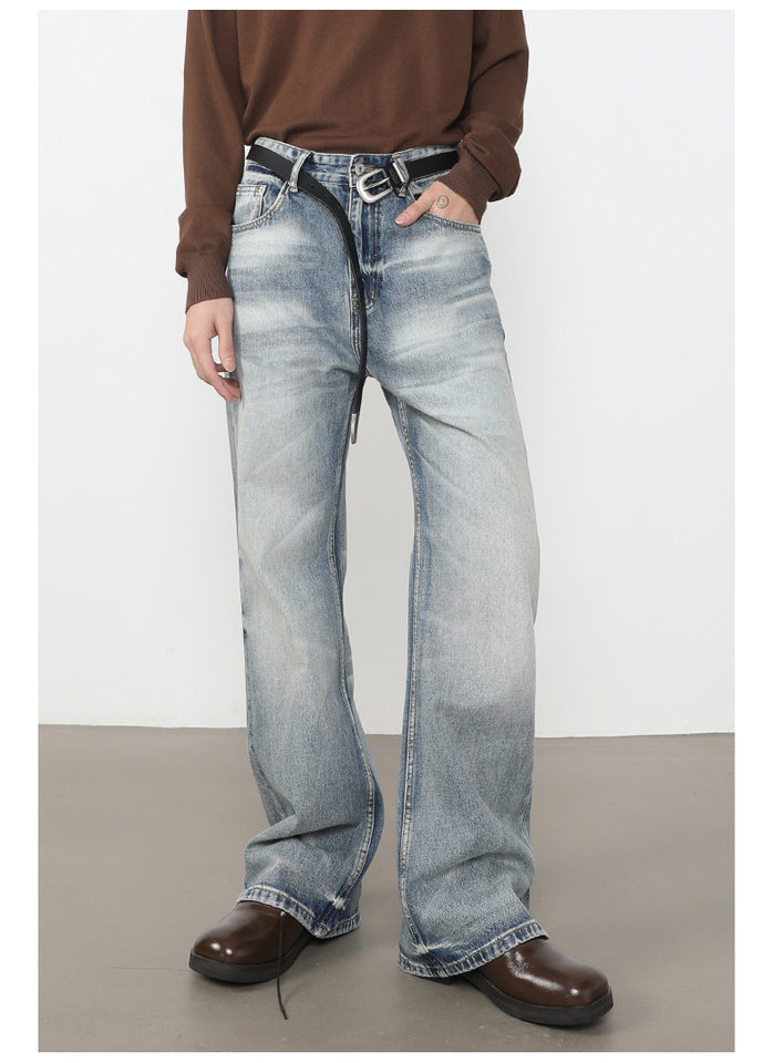 Quần jean nam ống loe nhẹ dáng rộng thoải mái, vải denim xử lý bạc màu — màu xanh, màu xanh nhạt, màu xám đen chi tiết 20