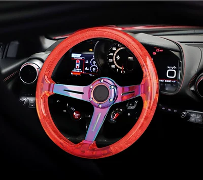 Acrylic Steering Wheel 14inch Car Modification Game Competitive Racing Steering Wheel Colorful Crystal Bubble Steering Wheel (Steering wheel) - red
