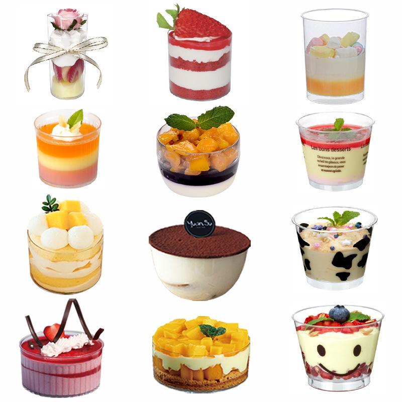 Ps Material Thickened Round Dessert Cup Cake Pudding Cup 140ml Arc Cup with Lid Pudding Cup High Temperature Resistant