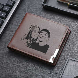 跨境男士钱包自定义图片素描刻字照片DIY 父亲节送男友送爸爸钱包