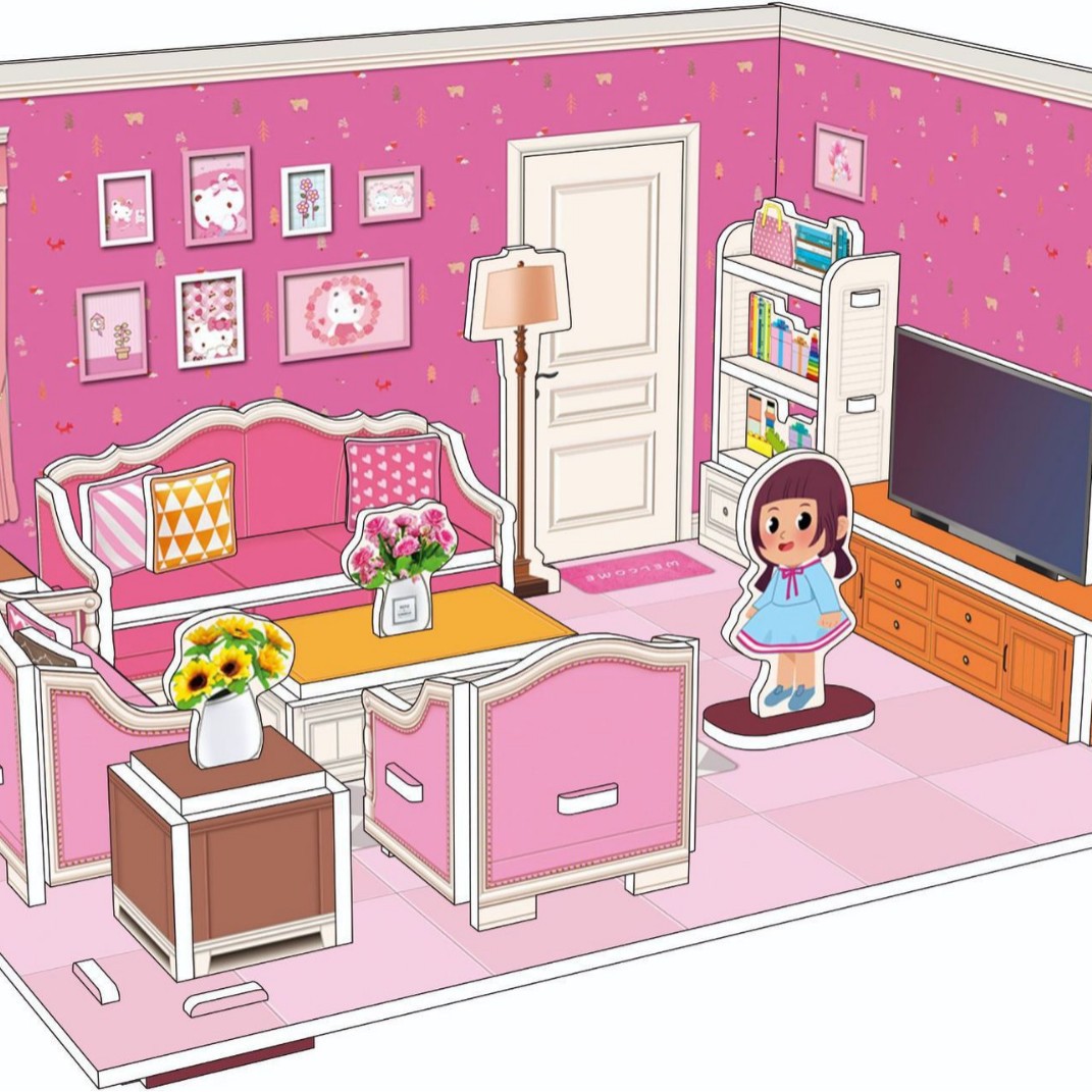 Tarjeta blanca 3D tridimensional de cuatro piezas de papel de rompecabezas de juguete escena chica serie regalo 3D rompecabezas niños juguete