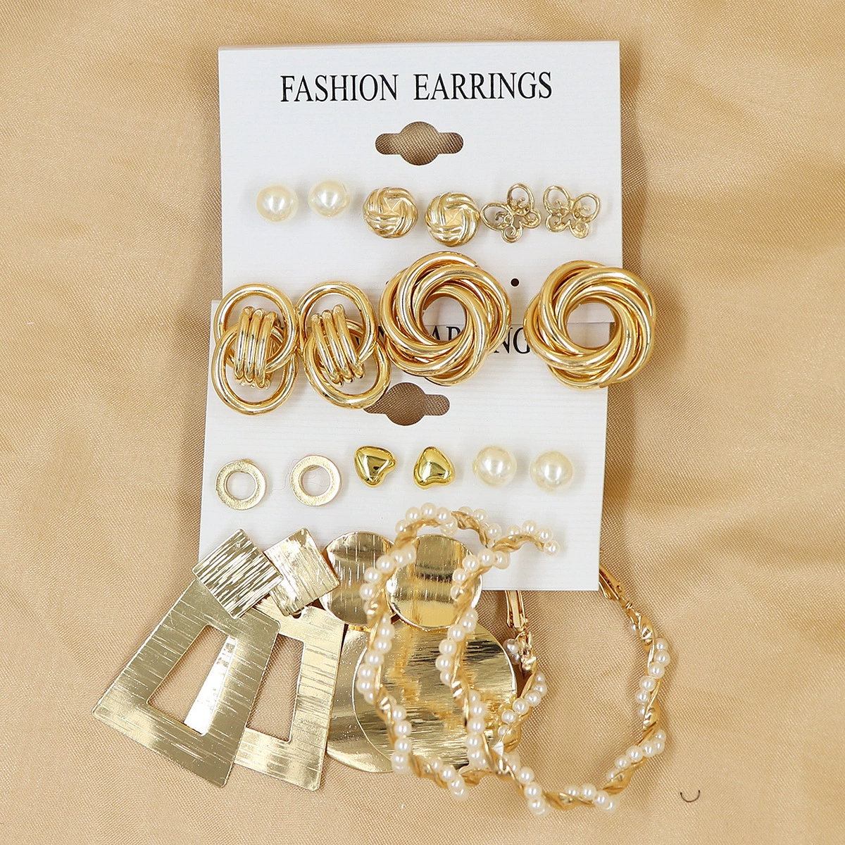 Metal Earrings Set, Retro Creative Design with Pigtail Hooks, Simple Elegant, Assorted Colors