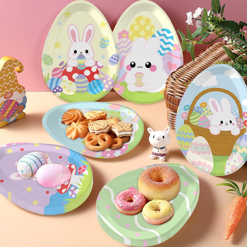 Easter Bunny Shaped Paper Plates Disposable Plates Tableware Dishes Birthday Party Supplies Decoration Set