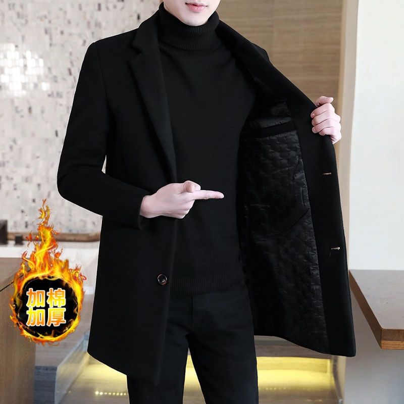 可穿到280斤中年男士胖子大码休闲中长款羊毛呢大衣男士呢子风衣