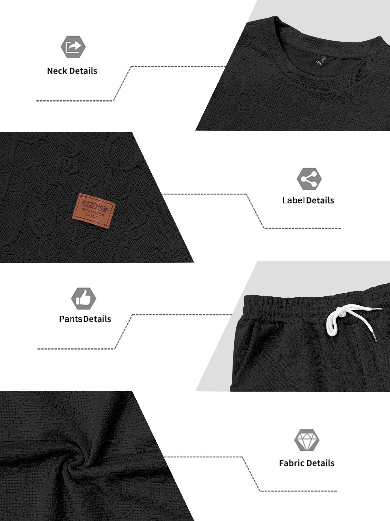 Men's Heavyweight Texture Letter Print Hoodie And Sweatpants Set, High Street Casual Loungewear For Street Style_viptrois.com