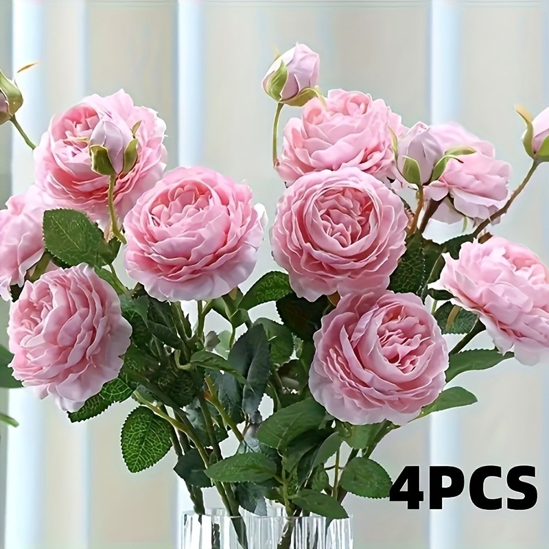 仿真欧式3头洋牡丹婚庆路引花布置苞芯露莲家居装饰玫瑰假花|undefined