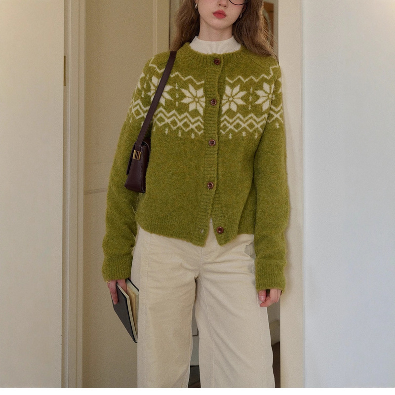 2025 Autumn/Winter Norwegian Forest Wool Loop Yarn Fair Isle Knit Sweater for Women, Autumn Lazy Style Sweater Jacket 2025 Autumn/Winter Norwegian Forest Wool Loop Yarn Fair Isle Knit Sweater for Women, Autumn Lazy Style Sweater Jacket