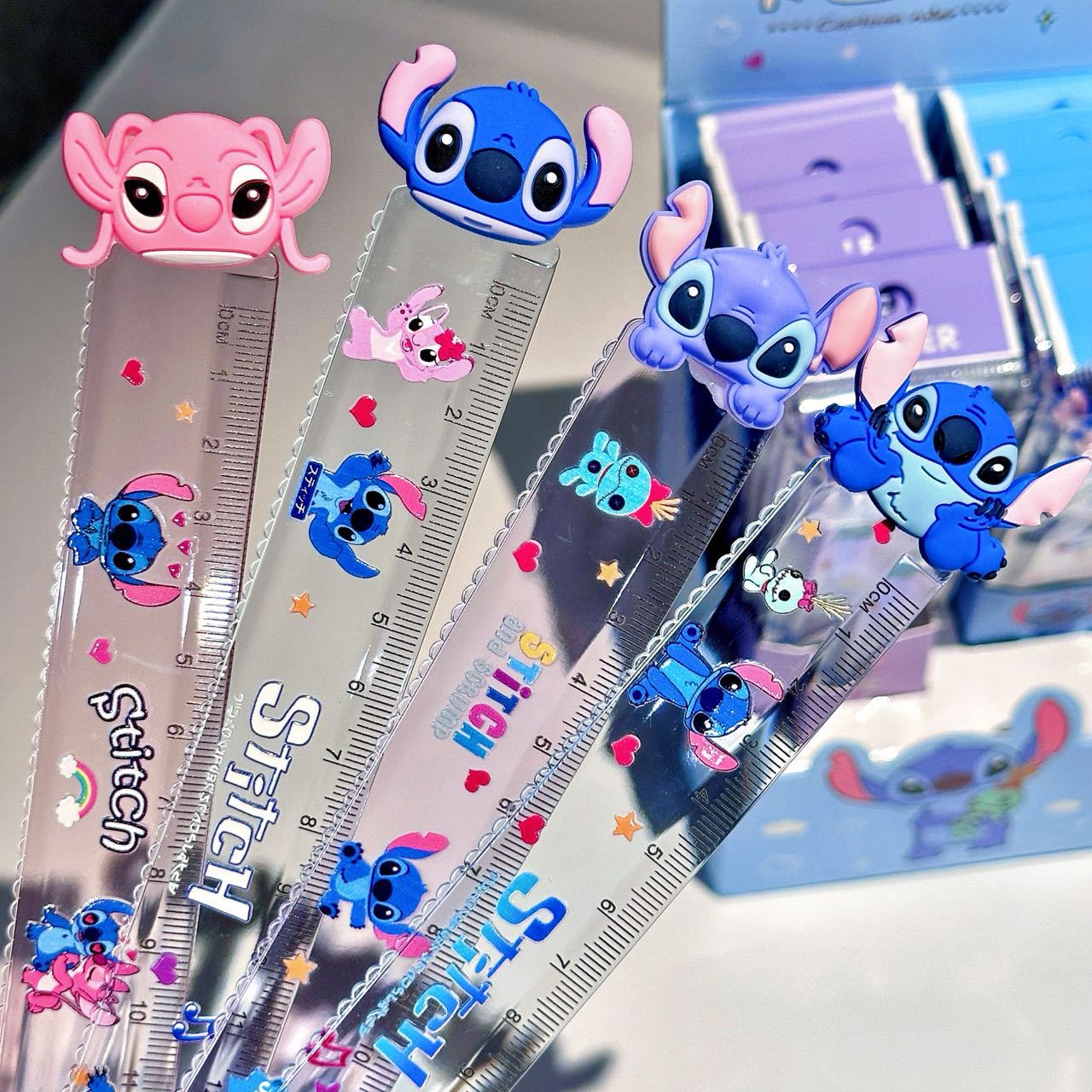 Cartoon Azul 15cm marcadores regla de goma suave muñeca cabeza de dibujos animados hermosa regla recta regla de medición de estudiantes de primaria