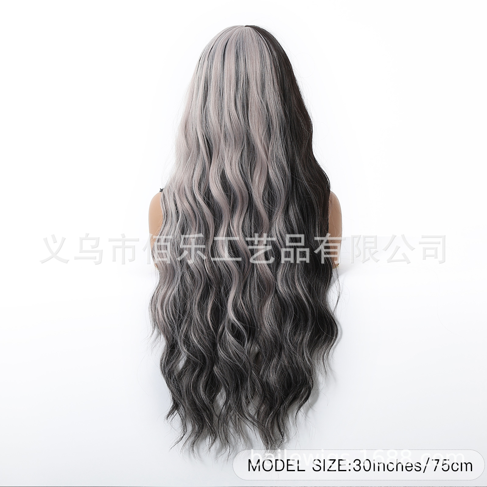 Perucas grises negras, rizos largos, cubierta de cabeza completa, Halloween, cos fibra química, cabello femenino, Europa y América en stock.