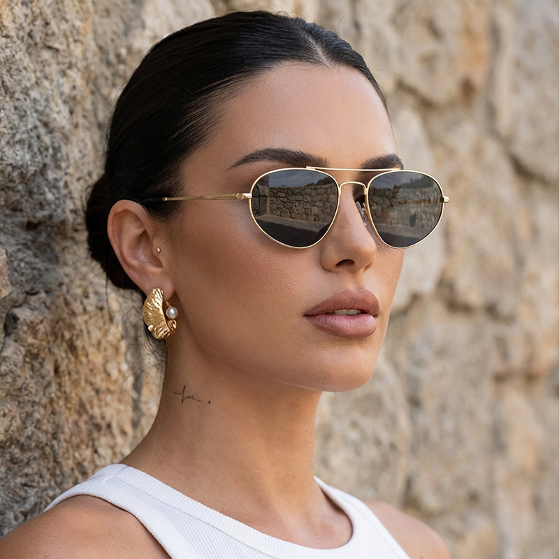 European and American Style Metal Double-Bridge Sunglasses for Women, Retro Chic Ins-Style Aviator Sunglasses for Men European and American Style Metal Double-Bridge Sunglasses for Women, Retro Chic Ins-Style Aviator Sunglasses for Men