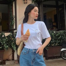 25春夏新款白色棉质圆领短袖T恤创意印花宽松韩版潮T半袖通勤上衣