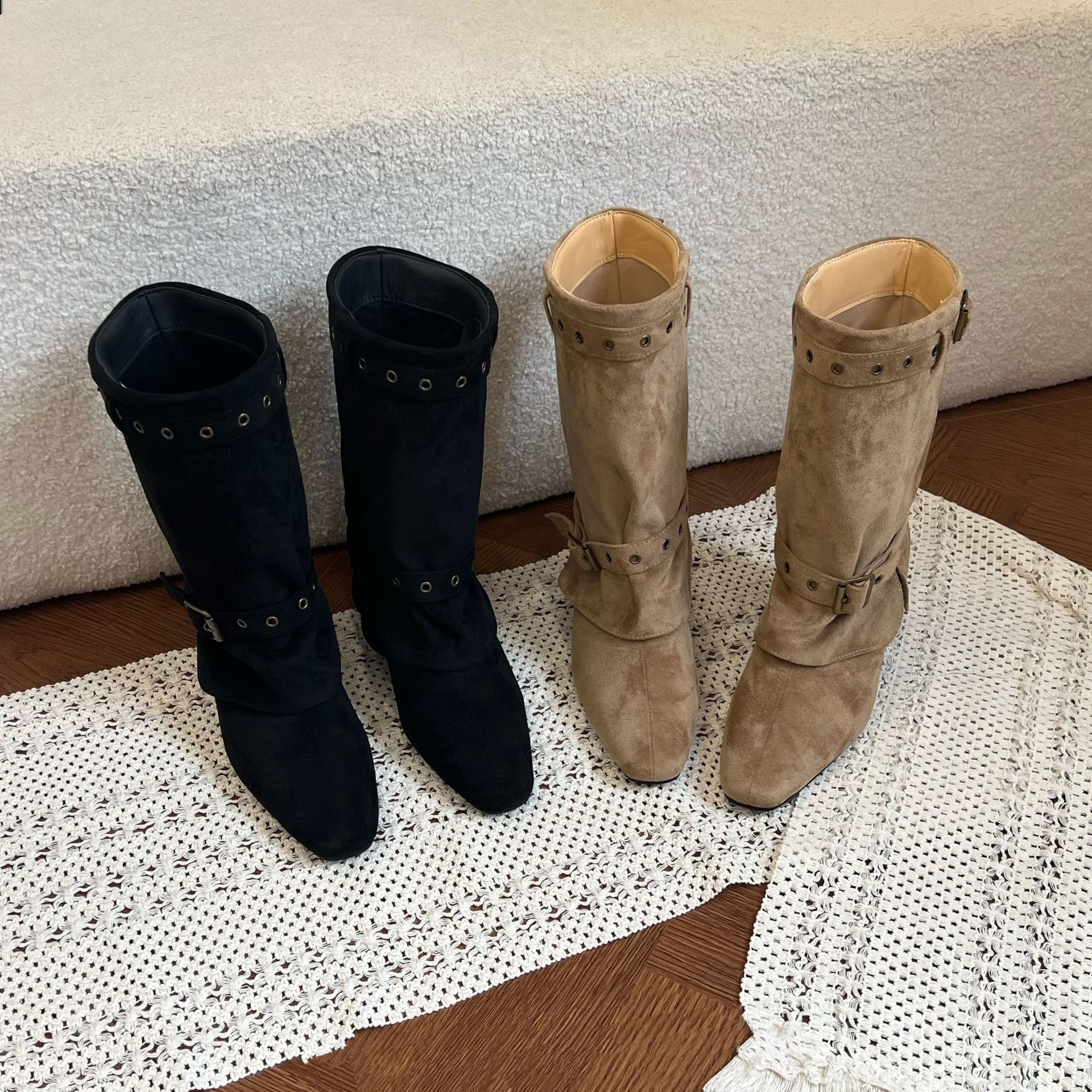 Botas de Caballero Tipo Pantalón para Mujer de 7 cm, Terciopelo, Con Elevación y Térmicas image 2