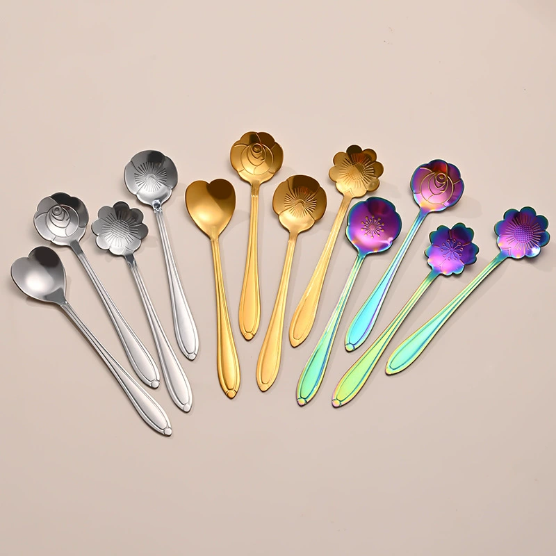 Нержавеющая сталь вишневого цвета ложка розы в форме сердца космос цветок ложка птичье гнездо стеклянная чашка кофейная ложка с рукой подарок