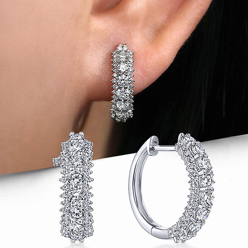 1 Paire Dame Rond Incruster Le Cuivre Zircon Des Boucles D'oreilles display picture 1