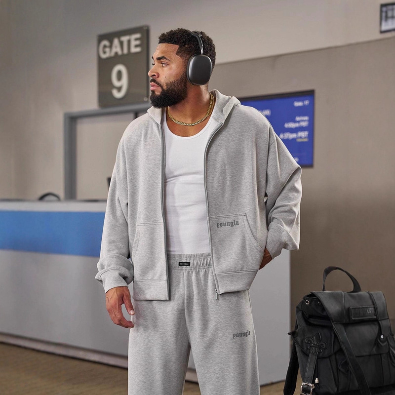 Youngla American New Men's Zipper Cardigan Sweatshirt Jacket Jogging Sports Fitness Printed Casual Hooded