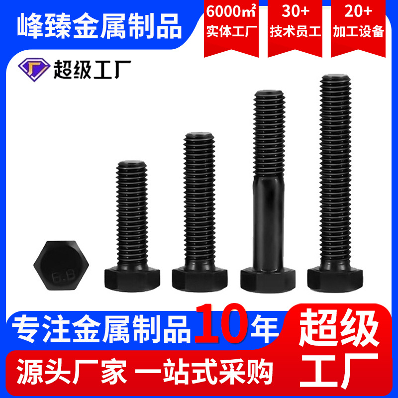 跨境厂家定制8.8级高强度六角螺栓全牙半牙外六角螺丝栓螺杆发黑