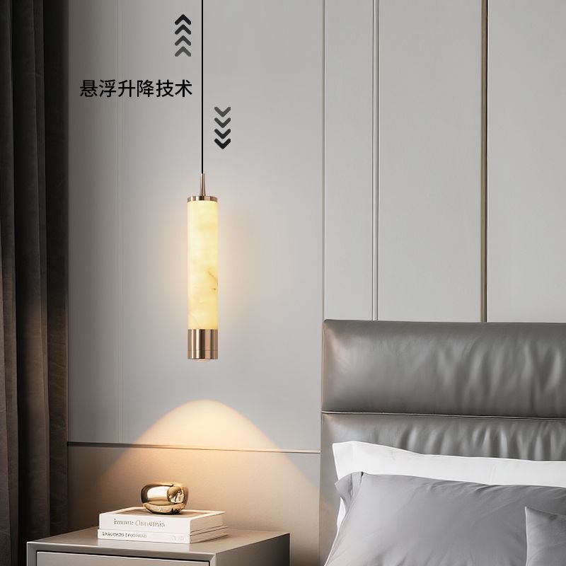 Natural Marble Bedroom Bedside Eye Protection Chandelier New Chinese Style Light Luxury Tea Room Restaurant Bar Liftable Chandelier