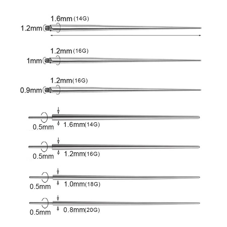 Asta guida ausiliaria in acciaio inossidabile transfrontaliero con filettatura esterna, ago per piercing all'ombelico, al labbro e al sopracciglio_voghion.com