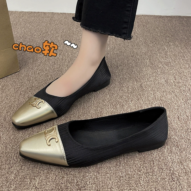 Однослойная обувь во французском стиле Chanel, Золотая кожаная сумка с носком, Женская 2023, ленивая без шнуровки, весна-лето, новые женские туфли на плоской подошве с мягкой подошвой
