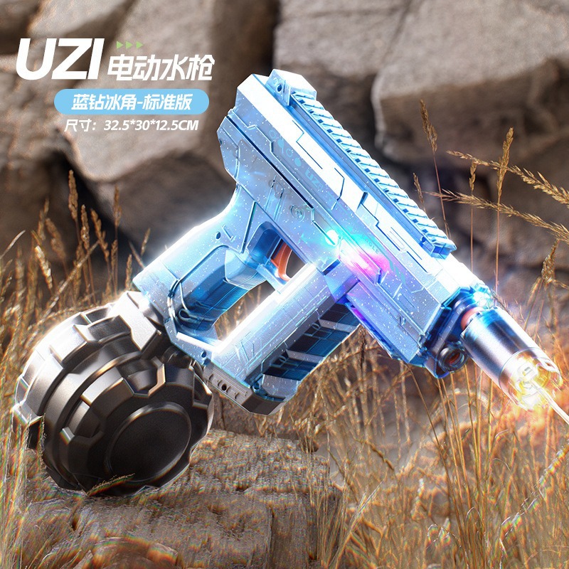 Pistola de agua transfronteriza eléctrica automática de absorción de agua UZI mano automática de doble modo con iluminación juguete de pistola de rociador de agua infantil