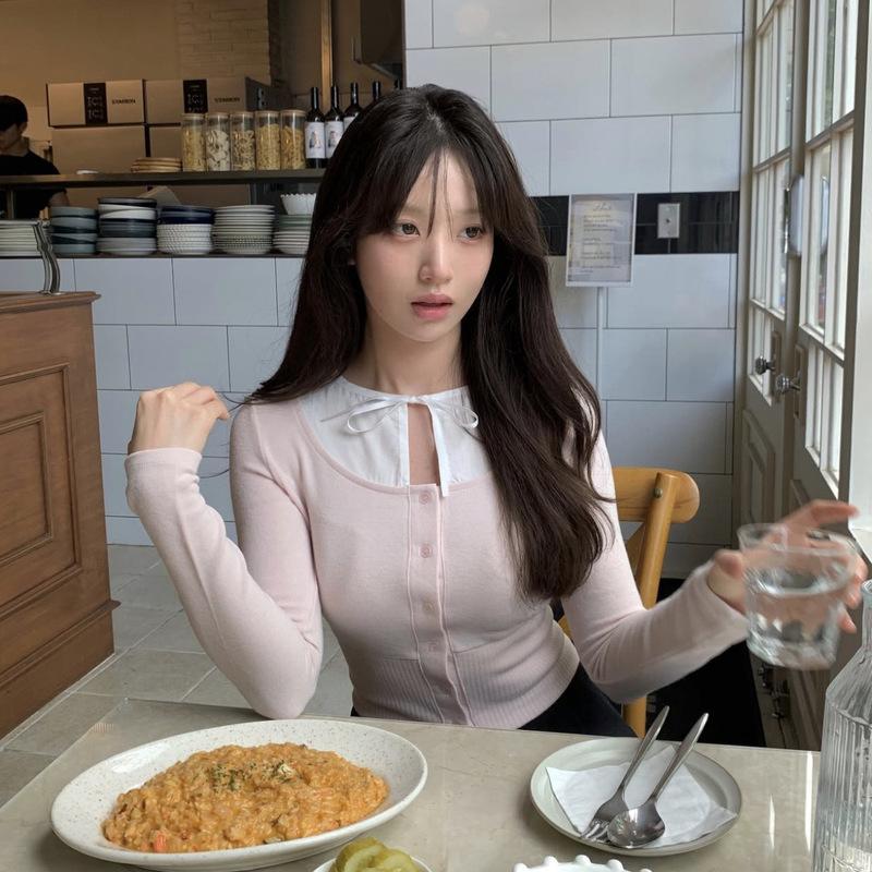 Korean Niche Notyourrose Fake Two-Piece Layered Color-Blocked Ruffled Slim Long-Sleeved T-Shirt Knitted Cardigan for Women Korean Niche Notyourrose Fake Two-Piece Layered Color-Blocked Ruffled Slim Long-Sleeved T-Shirt Knitted Cardigan for Women