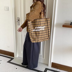 秋冬韩国ins字母大容量托特包格纹单肩包时髦手提包百搭慵懒风