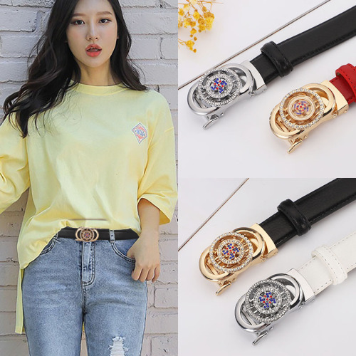 Women's belt genuine leather automatic buckle Korean style sweet and versatile belt for women 2.4cm wide wholesale