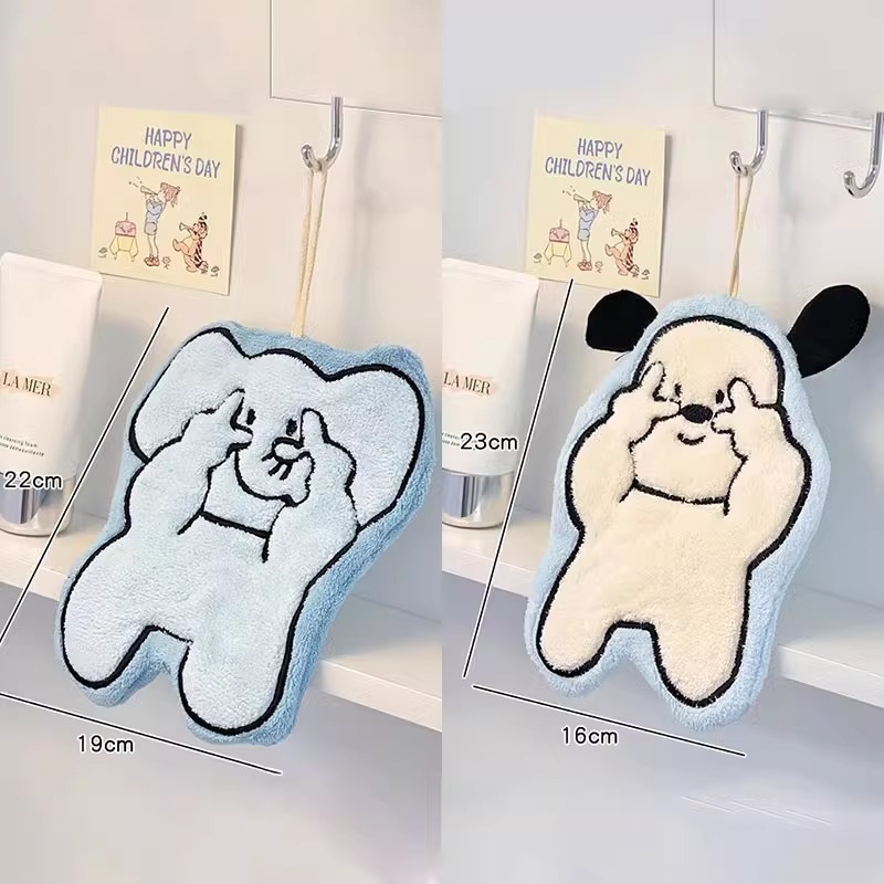 かわいい漫画刺繍コーラルベルベットワイプ家庭用キッチンタオルトイレ子供手洗い强い吸水ワイプタオル|undefined