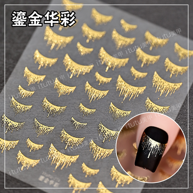 Artículo de uñas nuevo pegatinas de estampado de oro brillante estampado de uñas estampado de oro años de polvo láser estampado de plata bordilla al por mayor