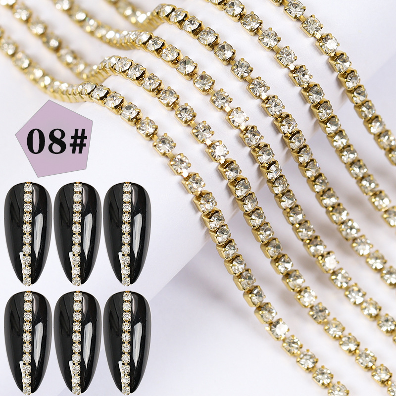 Super Value Six Packaging Japanese Style Creative Nail Decorative Chain Pearl Rhinestone Chain Nail Metal Color Retention Chain Wholesale display picture 7