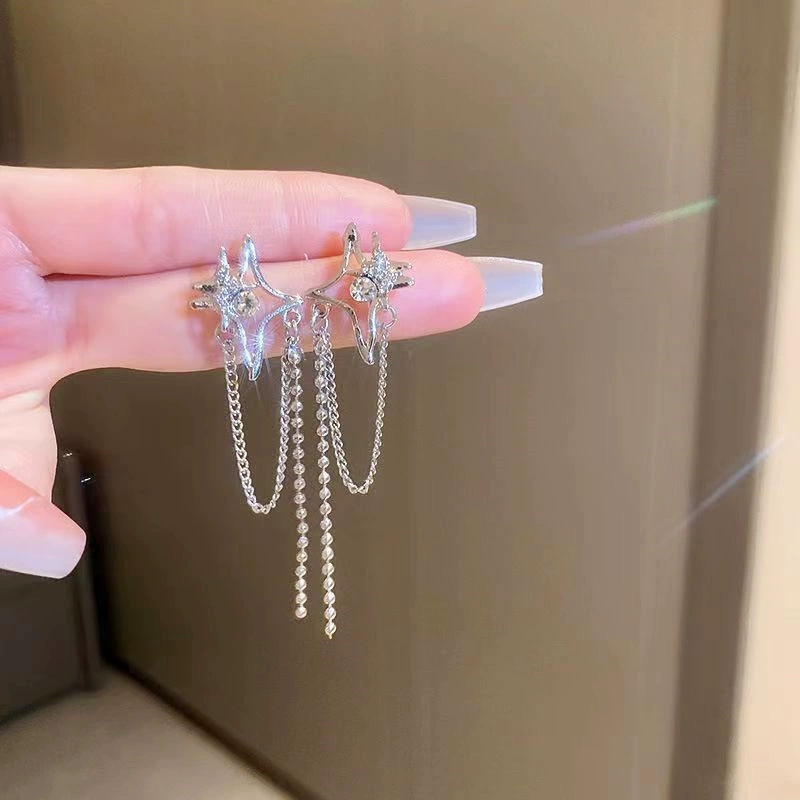 Серебряная игла, асимметричная цепочка с кисточками, изысканные серьги, серебро 925 образец