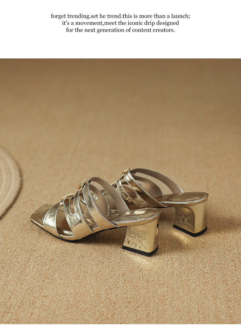 Sandal cao gót nữ hở mũi da dê màu vàng gót thô — màu vàng chi tiết 23