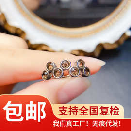 新款天然茶水晶戒指S925银镶嵌主石3*3mm百搭网红爆款女饰批发