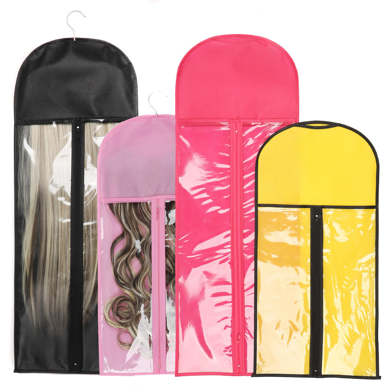 Wig Bag Non-woven Zipper Wig Storage Bag Transparent Products Wig Dustproof Packaging Bag with Hanger