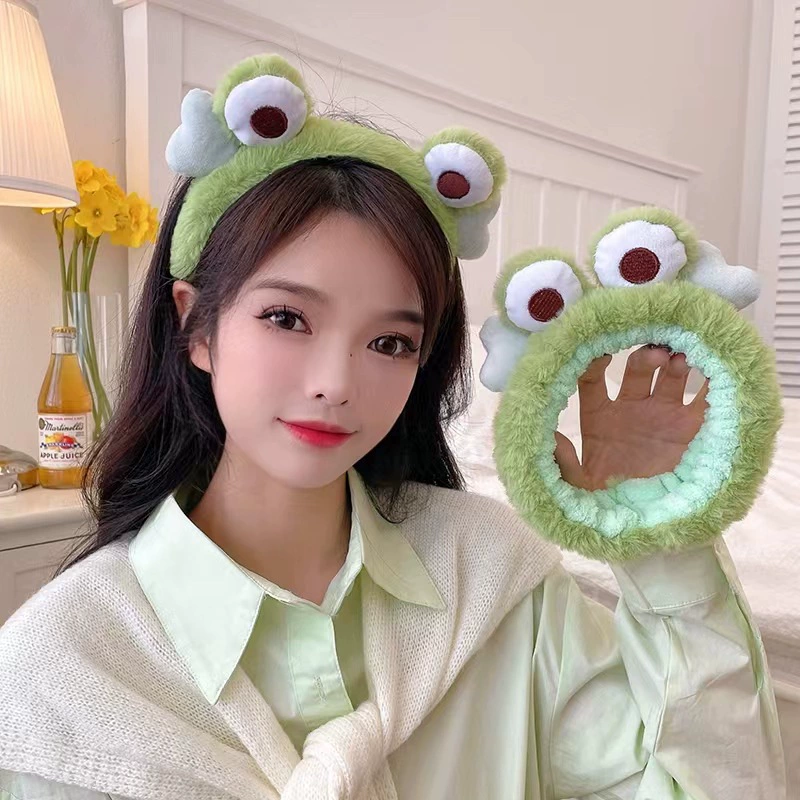 Осенне-зимняя новая повязка для волос с большими глазами и лягушкой, Женская повязка для мытья лица, плюшевый милый штамп для волос, нескользящая повязка на голову, маска, пучок, повязка для волос