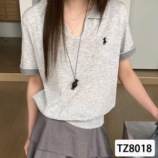 Polo Shirt Women's Knitted Woolen Short-Sleeved Horse Logo Elegant Elegant Casual Comfortable Simple High-End Factory Wholesale