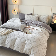 A-Grade Baby and Mother Pure Cotton Four-Piece Set, Three-Layer Yarn-Dyed Brocade Simple 100% Cotton Sheet Set and Duvet Cover, Bedding Set