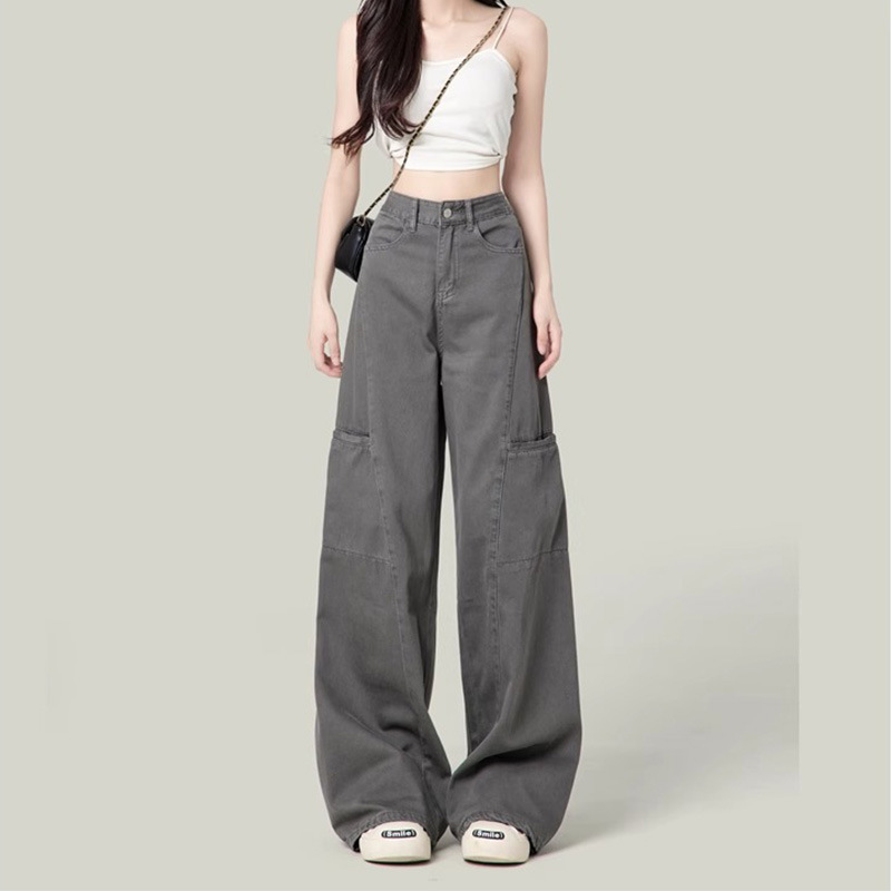 Foreve 21 Cement Gray American-Style Wide-Leg Cargo Pants for Women 2025 New Retro High-Waisted Straight-Leg Jeans Foreve 21 Cement Gray American-Style Wide-Leg Cargo Pants for Women 2025 New Retro High-Waisted Straight-Leg Jeans