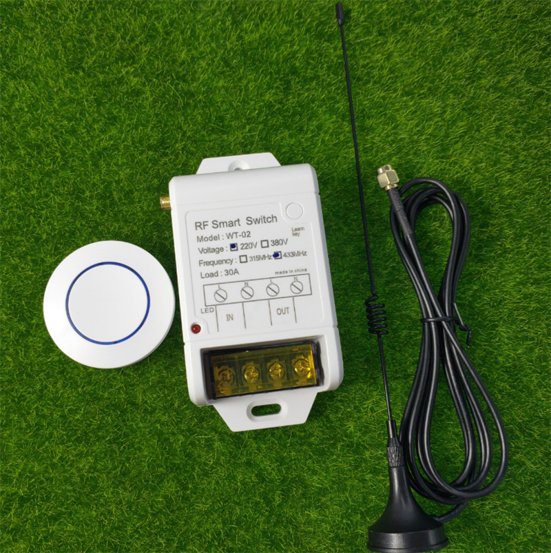 随意贴蓝环圆型单按钮遥控220V30A大功率单路水泵电源灯改装开关