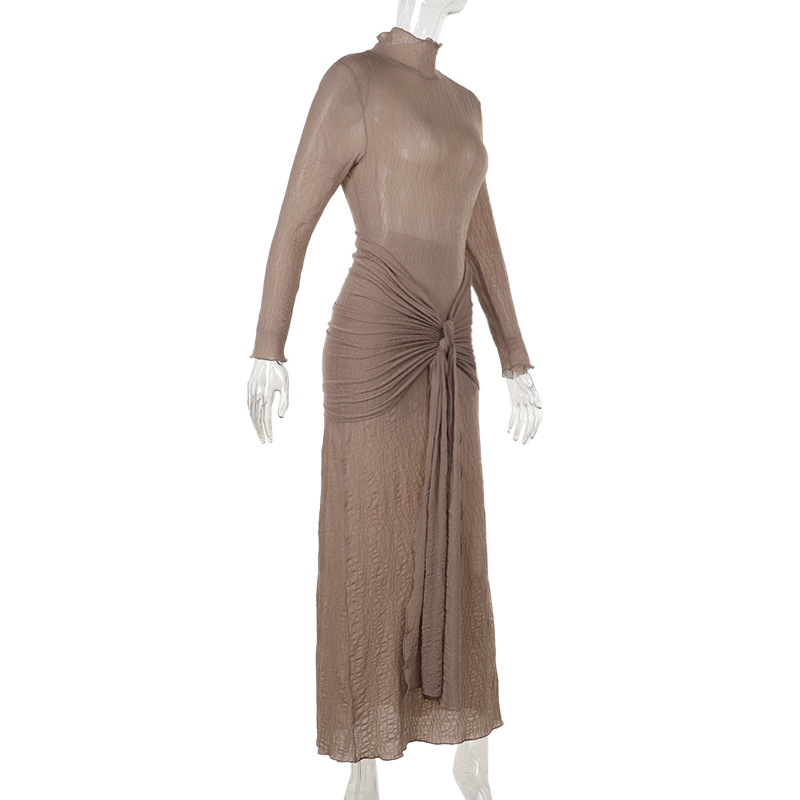 Autumn Commuting Elegant Slim Fit Micro Transparent Honeydew Pattern Knitted Dress 6 Autumn Commuting Elegant Slim Fit Micro Transparent Honeydew Pattern Knitted Dress