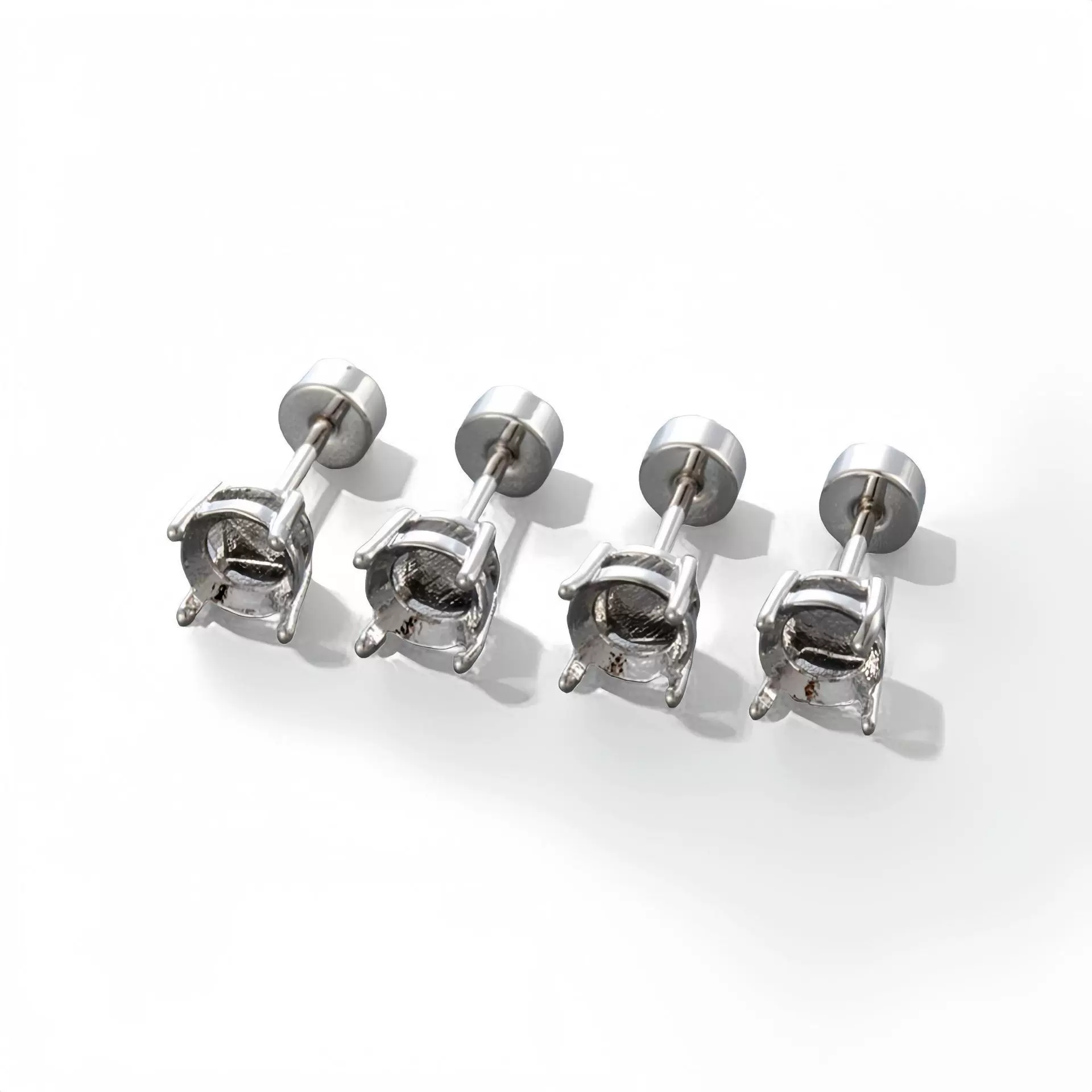 不锈钢螺丝杆华子耳钉DIY四爪钻托配件耳骨钉耳蜗钉空托