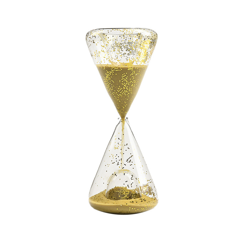 Creativo cónico dorado sequin de vidrio reloj de arena temporizador adornos para el hogar decoración de escritorio regalo artesanía de vidrio