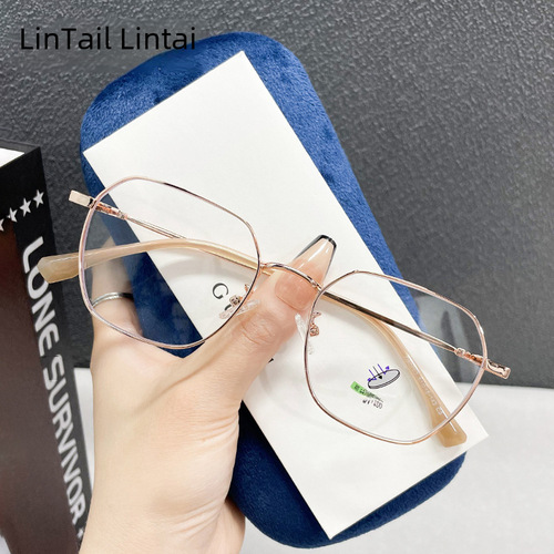 D80002 Metal Milk Coffee Rose Gold Eyeglass Frame Retro Literary Style Anti-blue Light Glasses Can Be Customized for Myopia