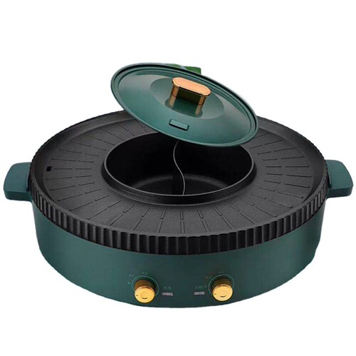Multifunctional shabu-shabu all-in-one pot non-stick household electric hot pot electric cooking pot barbecue mandarin duck pot manufacturer direct sales gift