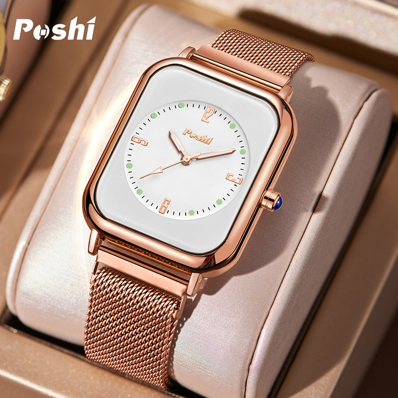 Posthi moda tendencia de moda todo-acero cuarzo reloj de mujer Reloj simple casual cuadrado impermeable reloj de las mujeres al por mayor