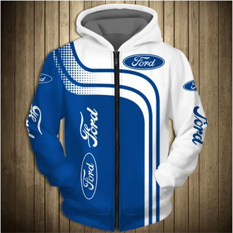 2023 Men's Zip Hoodie Ford Car Logo 3D Print Pullover Hip Hop Harajuku Off-Road Racing
